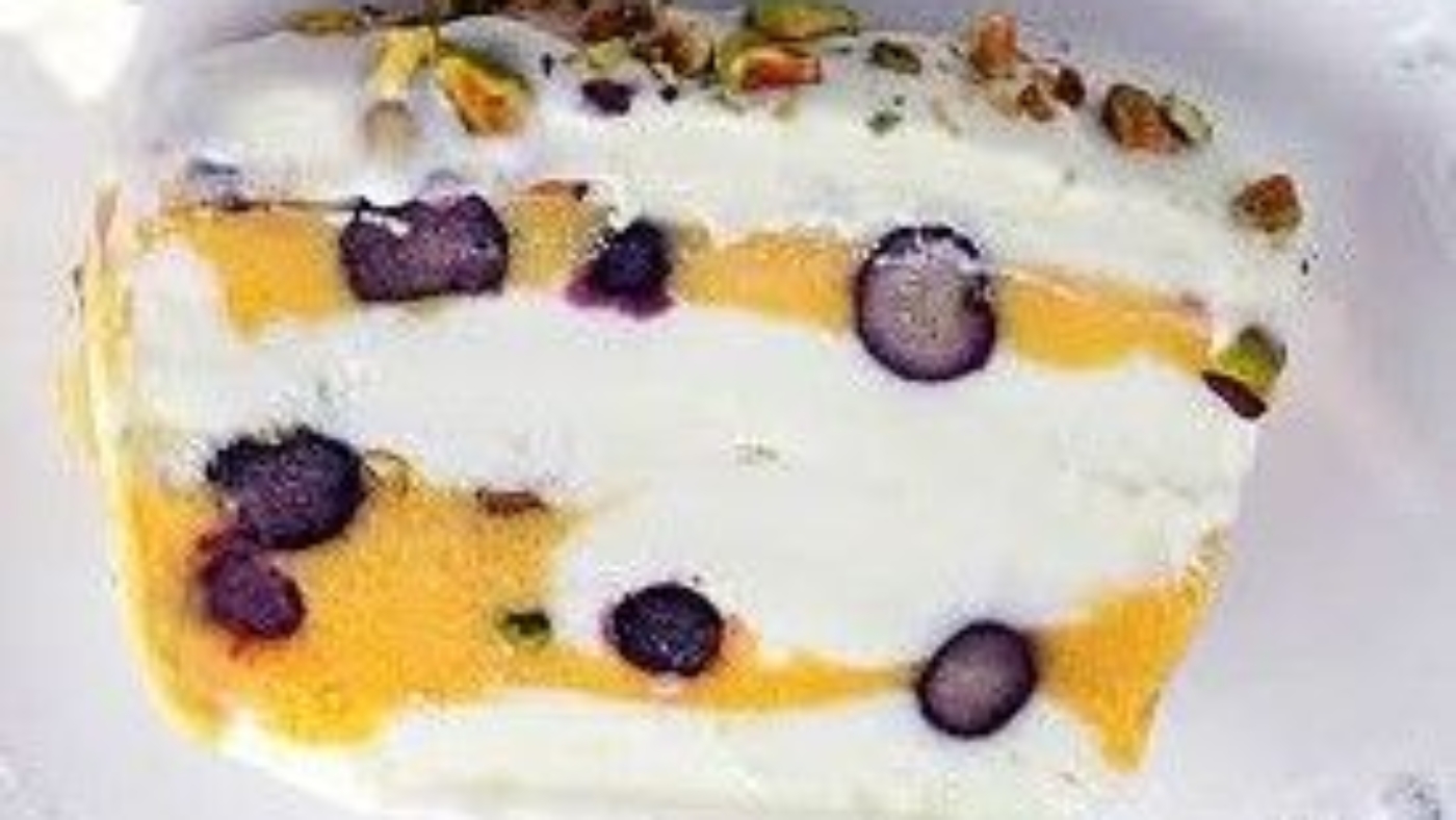 Jogurtova zmrzlina z borovnicami in mangom